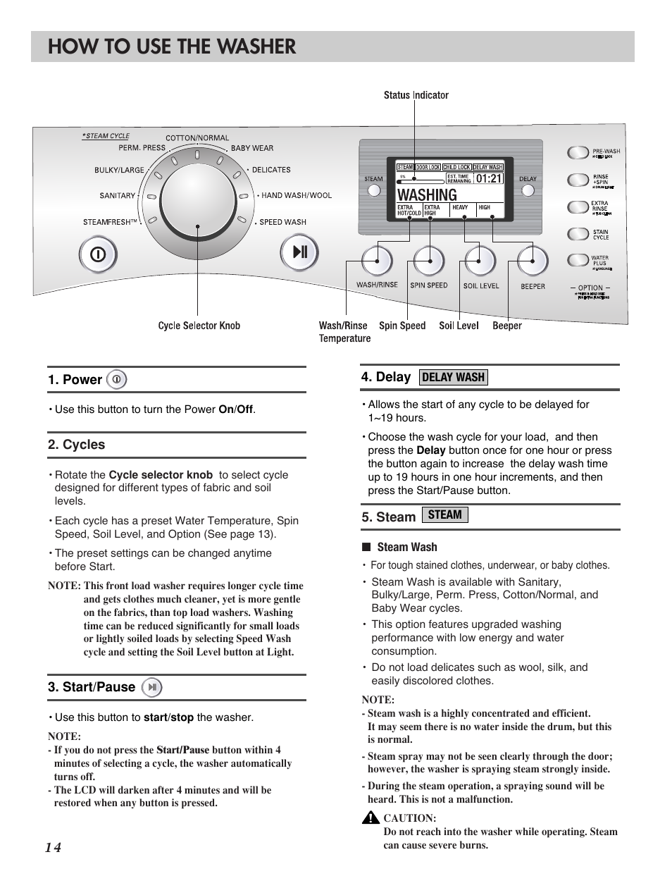 How to use the washer | LG WM2688H series User Manual | Page 15 / 48