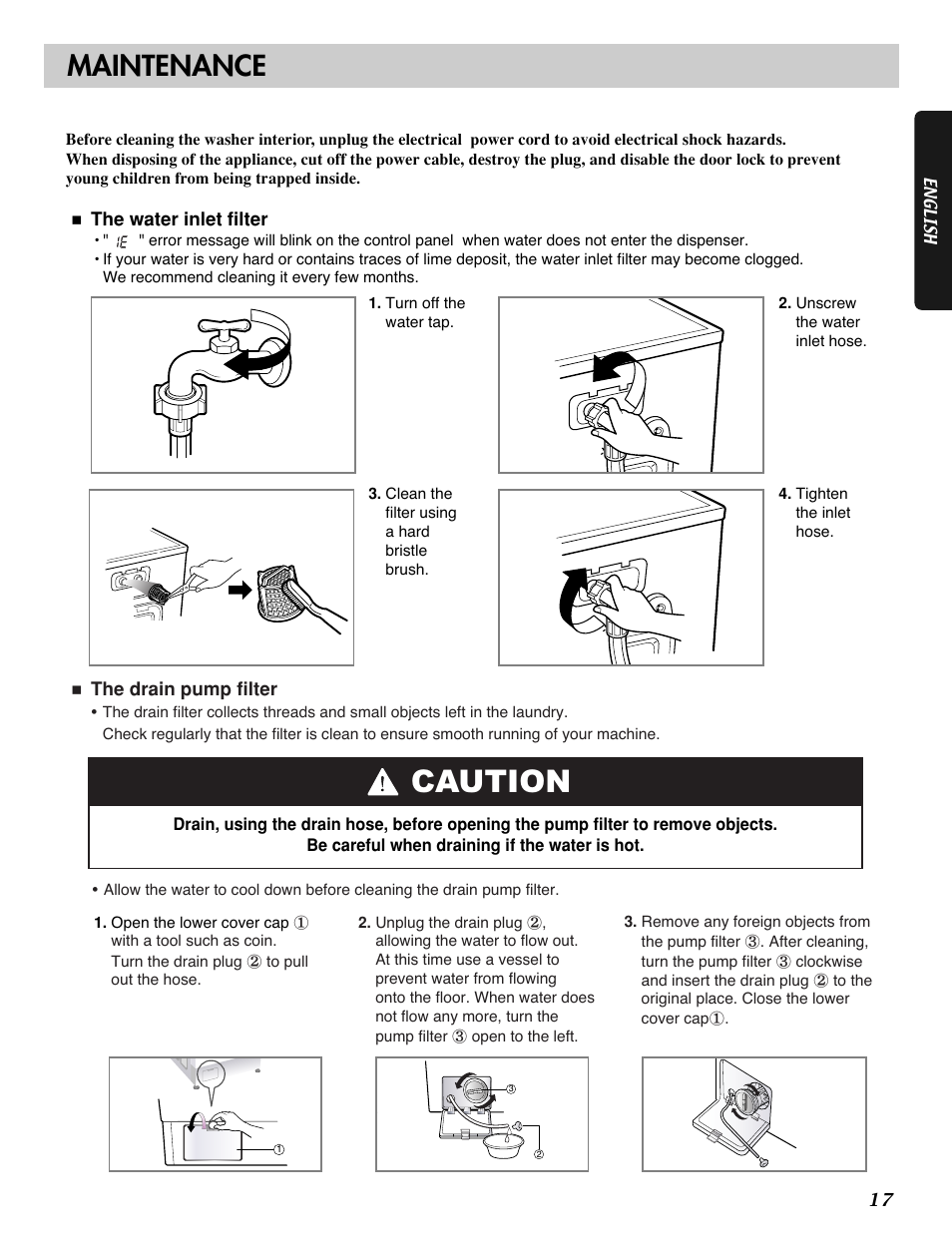 Caution, Maintenance | LG WM2688H series User Manual | Page 18 / 48