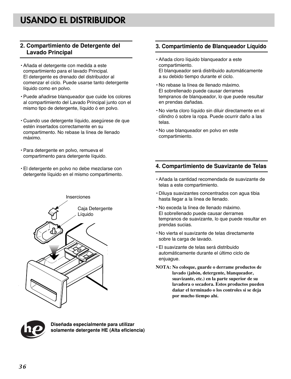 Usando el distribuidor | LG WM2688H series User Manual | Page 37 / 48