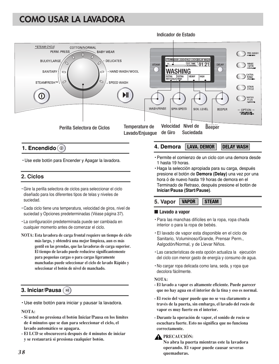 Como usar la lavadora | LG WM2688H series User Manual | Page 39 / 48