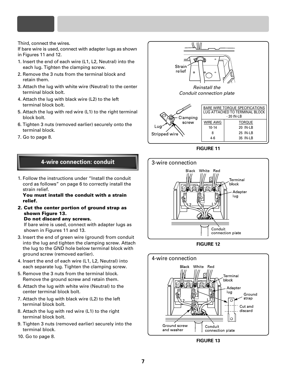 Part 3 electrical connections, Wire connection: conduit, Wire connection | LG LRE30755S User Manual | Page 7 / 16