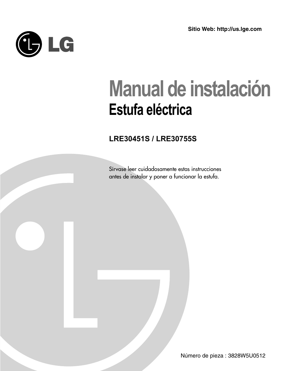 Manual de instalación, Estufa eléctrica | LG LRE30755S User Manual | Page 9 / 16