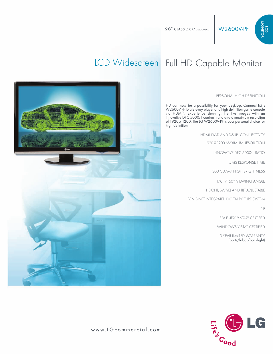 LG W2600V-PF User Manual | 2 pages