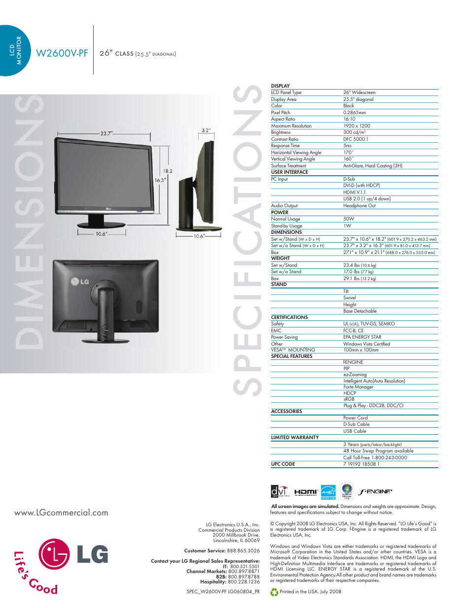 LG W2600V-PF User Manual | Page 2 / 2