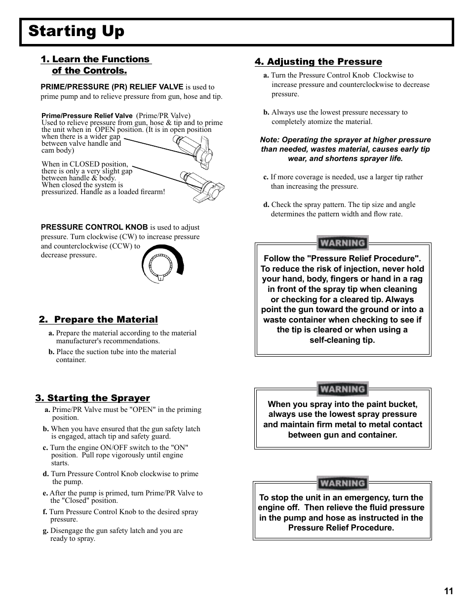 Starting up | AIRLESSCO Spray & Stripe 3600 User Manual | Page 13 / 32