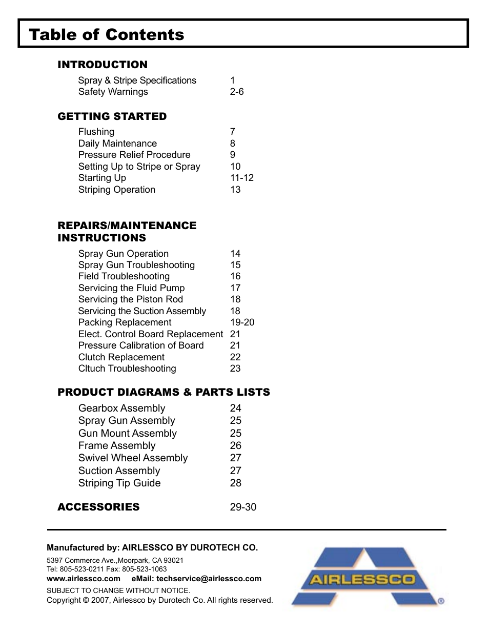 AIRLESSCO Spray & Stripe 3600 User Manual | Page 2 / 32