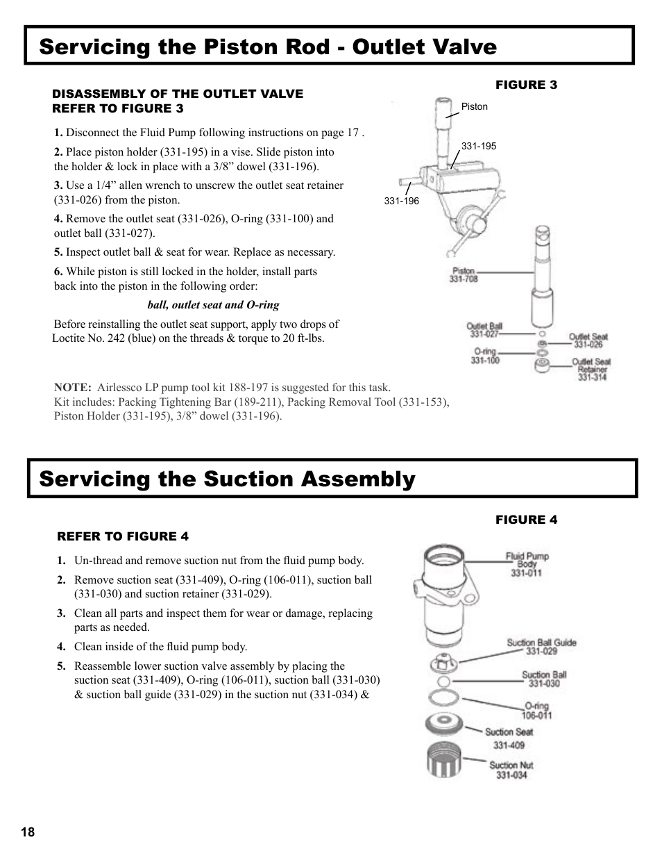 Servicing the piston rod - outlet valve, Servicing the suction assembly | AIRLESSCO Spray & Stripe 3600 User Manual | Page 20 / 32