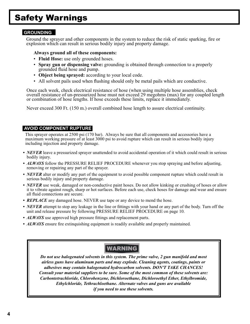 Safety warnings | AIRLESSCO Spray & Stripe 3600 User Manual | Page 6 / 32