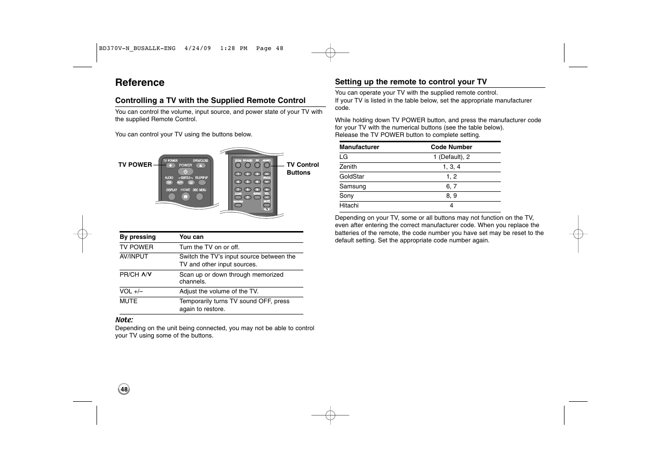 Reference | LG BD-370 User Manual | Page 48 / 56