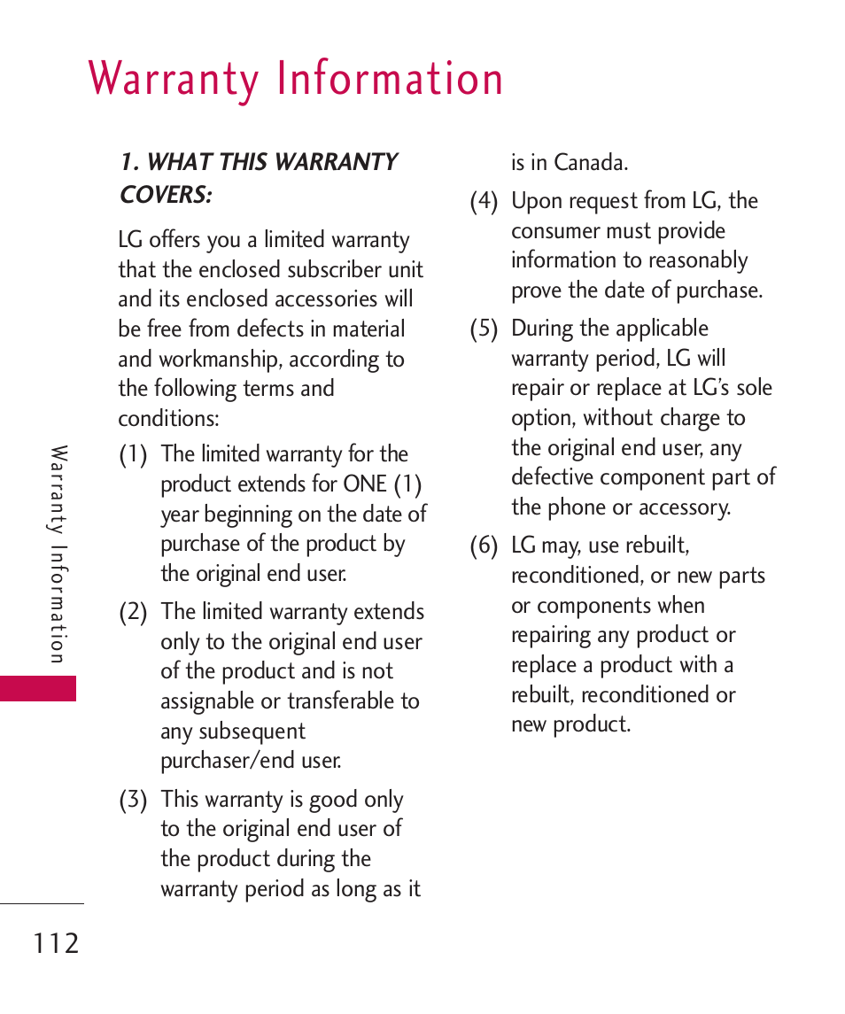 Warranty information | LG Wine II MMBB0386201 User Manual | Page 114 / 121