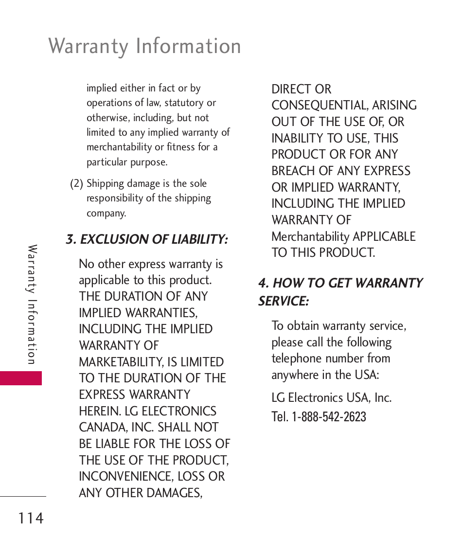 Warranty information | LG Wine II MMBB0386201 User Manual | Page 116 / 121