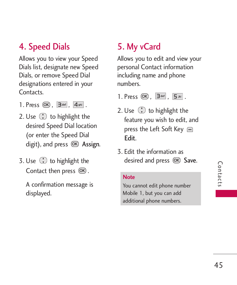 Speed dials, My vcard | LG Wine II MMBB0386201 User Manual | Page 47 / 121