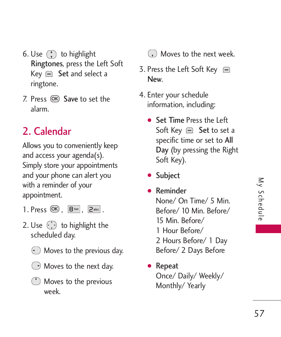 Calendar | LG Wine II MMBB0386201 User Manual | Page 59 / 121