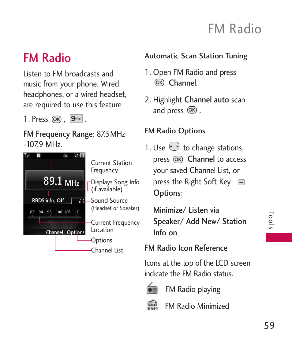Fm radio | LG Wine II MMBB0386201 User Manual | Page 61 / 121