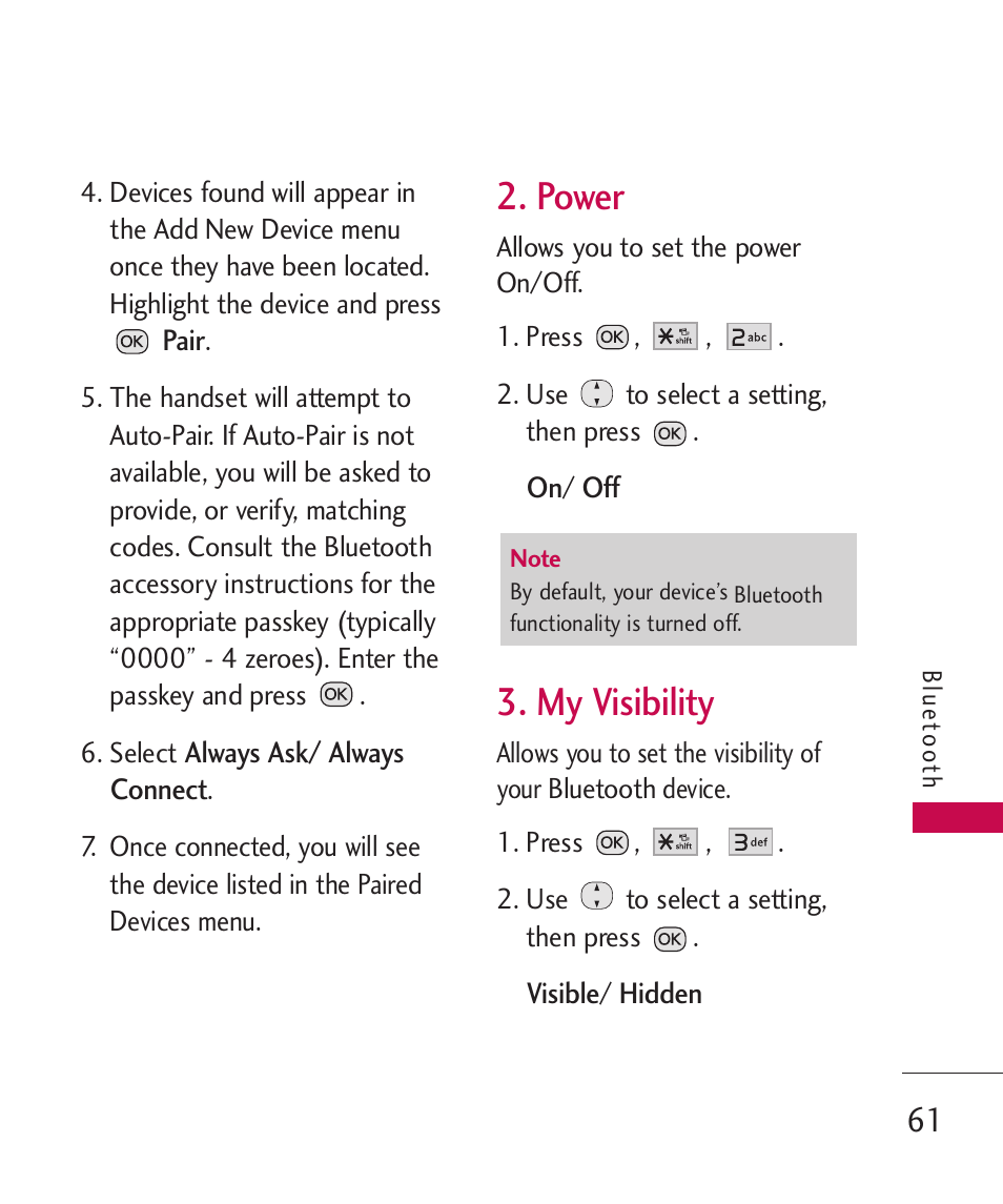 Power, My visibility | LG Wine II MMBB0386201 User Manual | Page 63 / 121