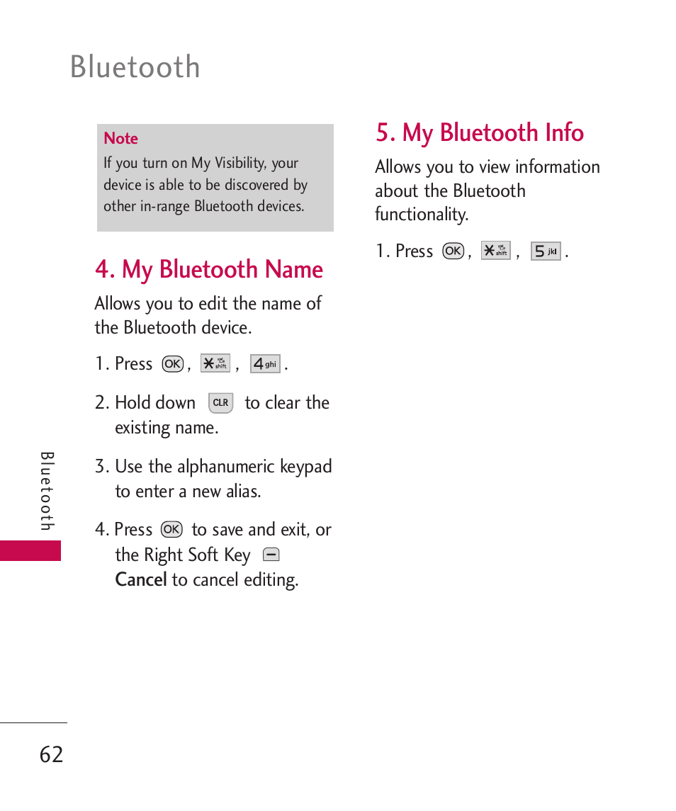 Bluetooth, My bluetooth name, My bluetooth info | LG Wine II MMBB0386201 User Manual | Page 64 / 121