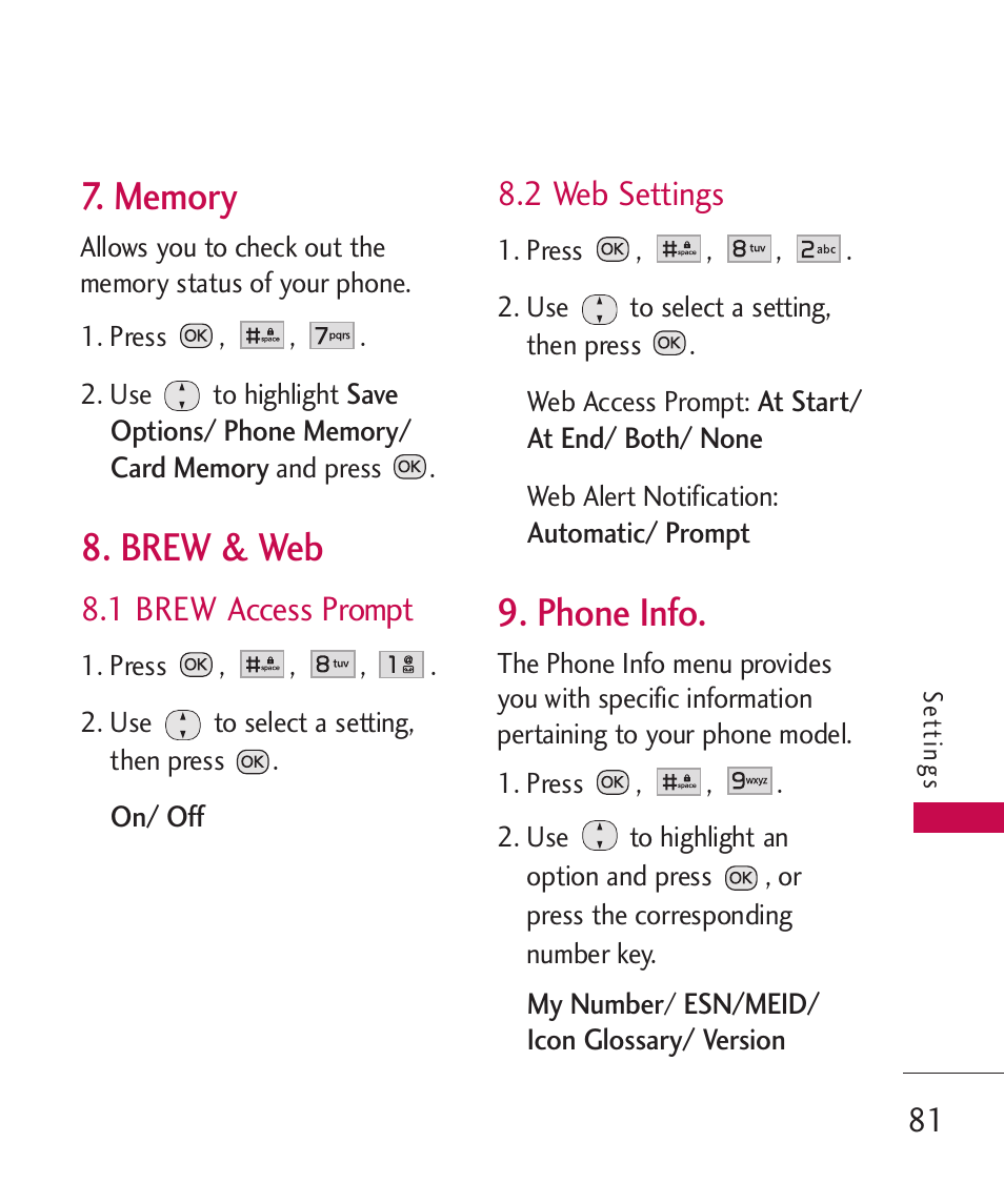 Brew & web, Phone info, 1 brew access prompt | 2 web settings | LG Wine II MMBB0386201 User Manual | Page 83 / 121