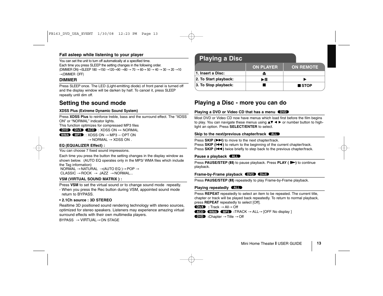 Playing a disc, Setting the sound mode, Playing a disc - more you can do | LG LFD850 User Manual | Page 13 / 24