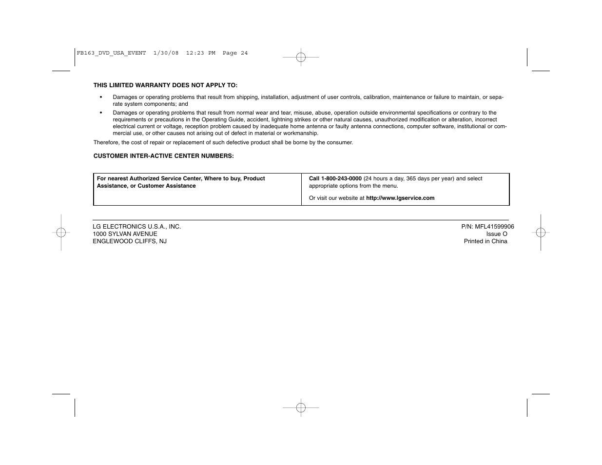 LG LFD850 User Manual | Page 24 / 24