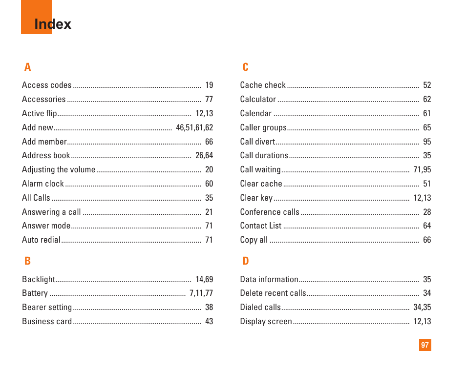 Index | LG C1500 User Manual | Page 101 / 104