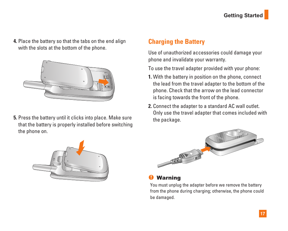 Charging the battery | LG C1500 User Manual | Page 21 / 104