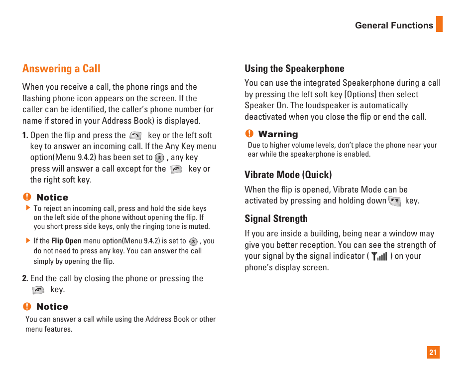 Answering a call | LG C1500 User Manual | Page 25 / 104