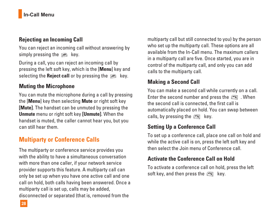 Multiparty or conference calls | LG C1500 User Manual | Page 32 / 104