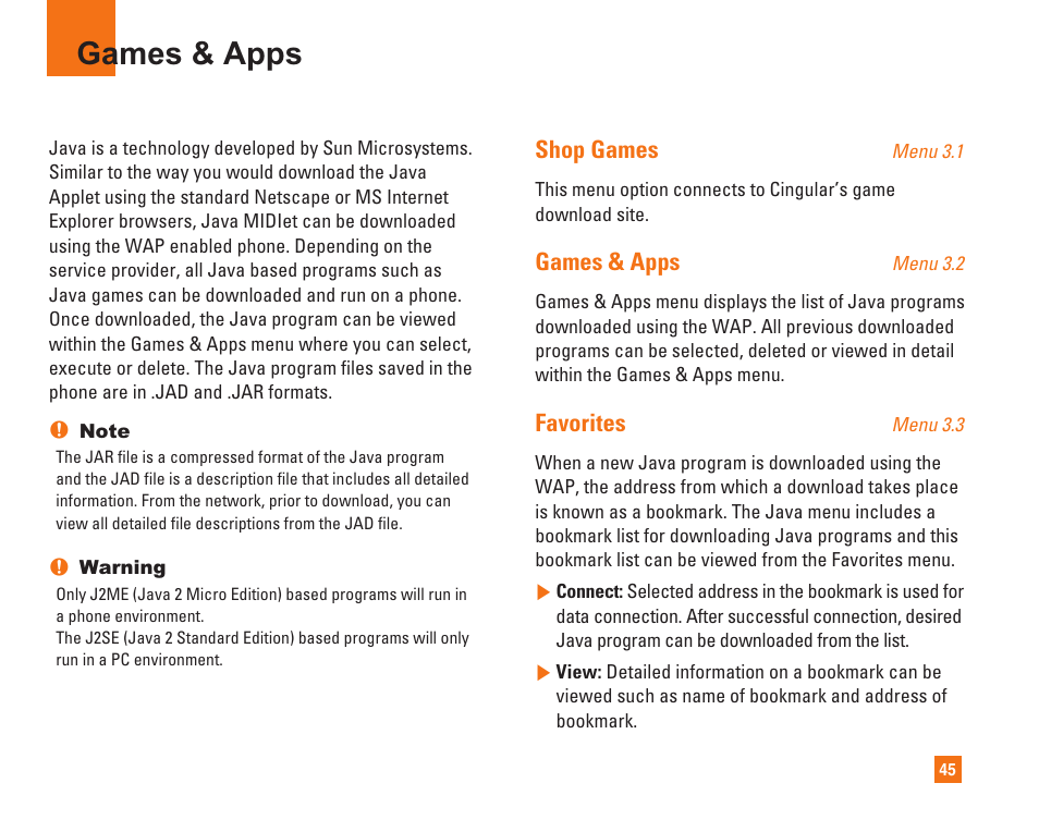 Games & apps, Shop games, Favorites | LG C1500 User Manual | Page 49 / 104