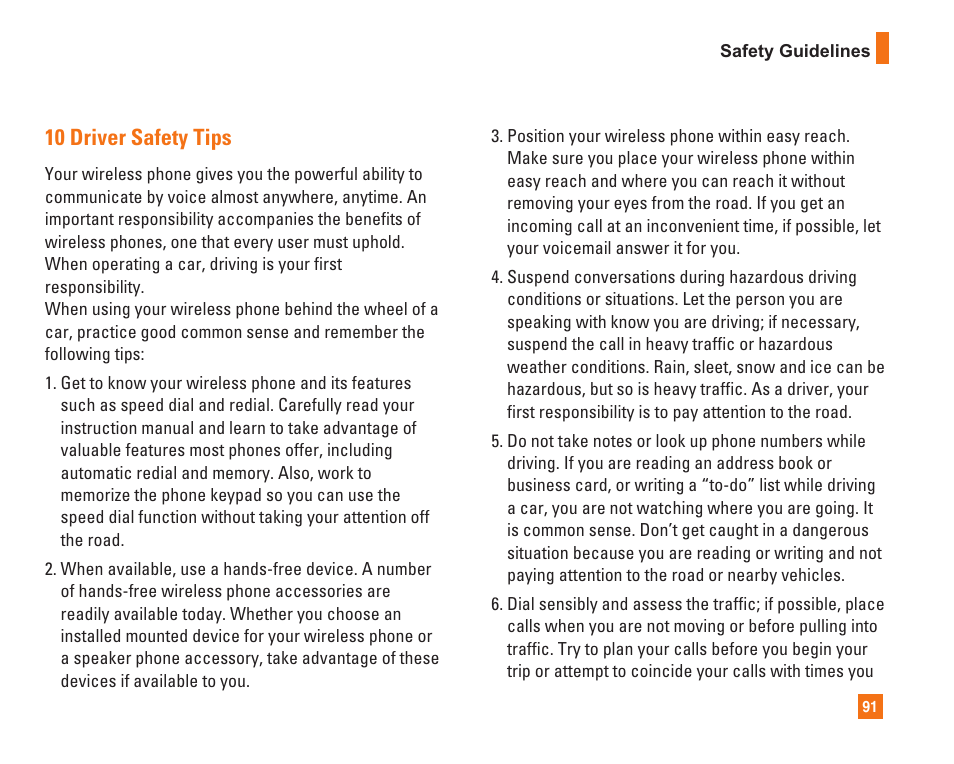 10 driver safety tips | LG C1500 User Manual | Page 95 / 104