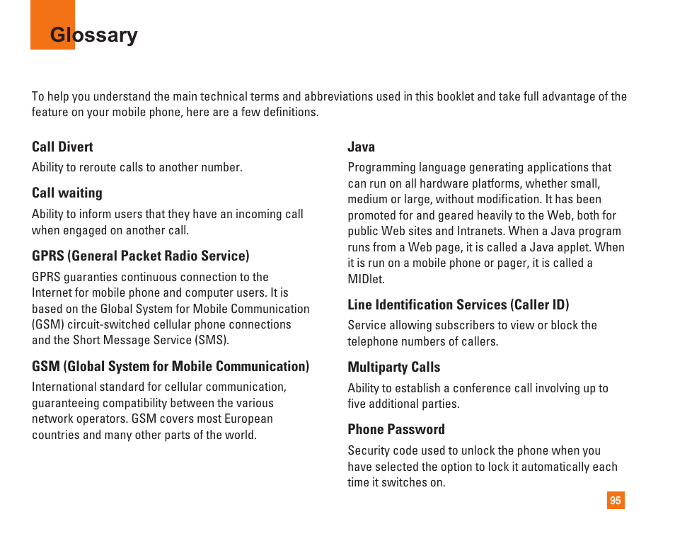 Glossary | LG C1500 User Manual | Page 99 / 104