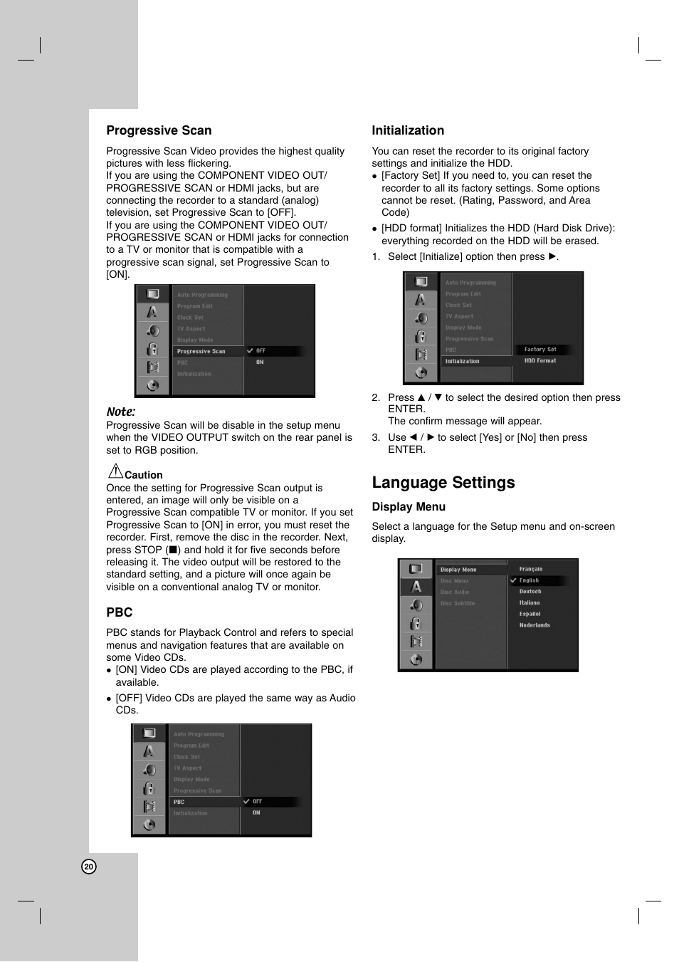 Language settings | LG RH7850H User Manual | Page 20 / 62