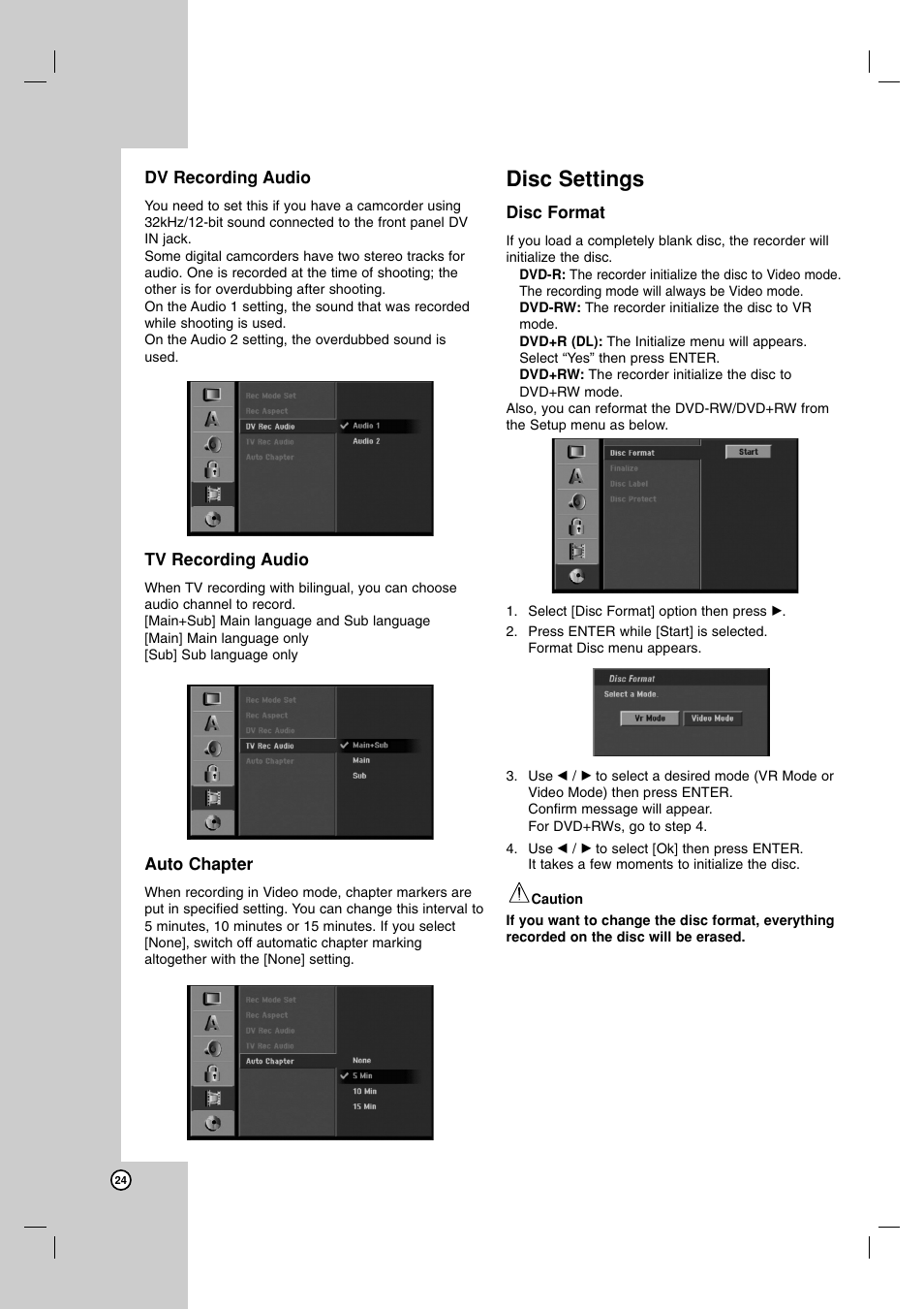 Disc settings | LG RH7850H User Manual | Page 24 / 62