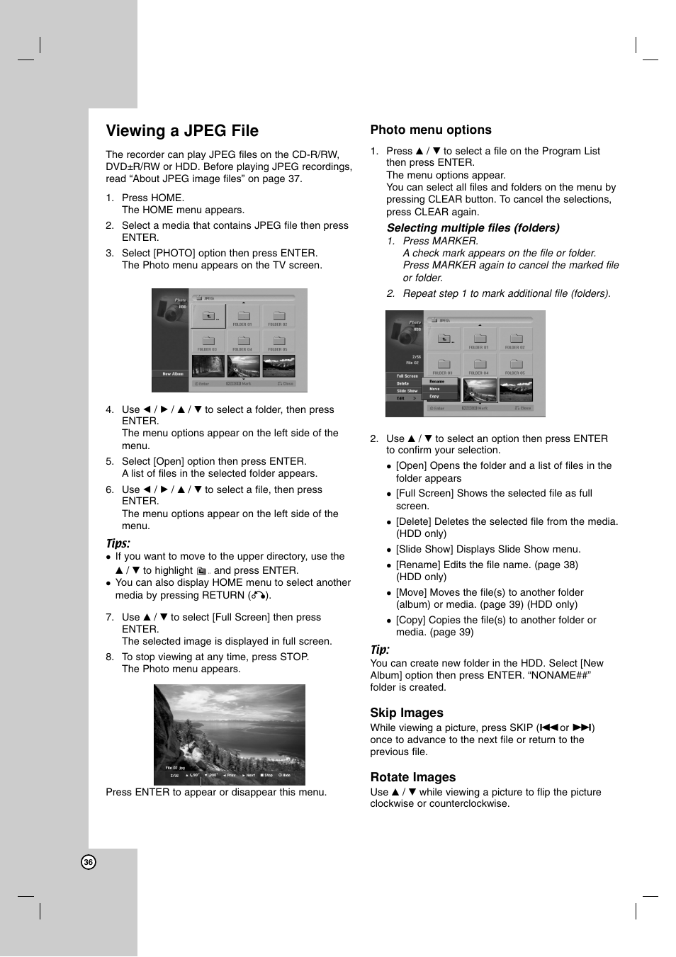 Viewing a jpeg file | LG RH7850H User Manual | Page 36 / 62