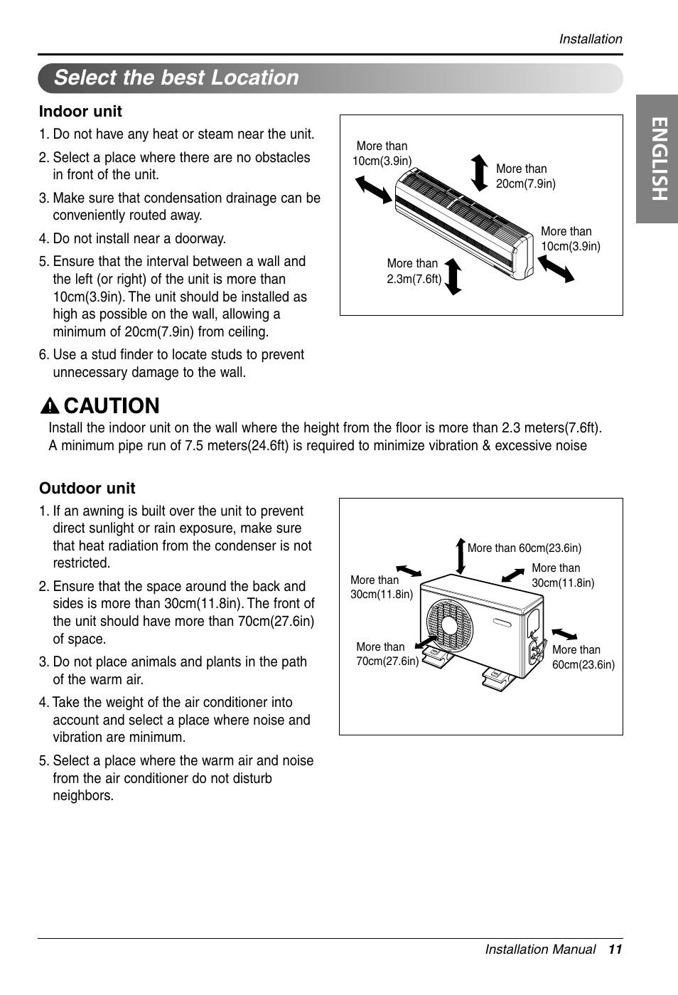 English, Select the best location | LG LS305HV User Manual | Page 11 / 31