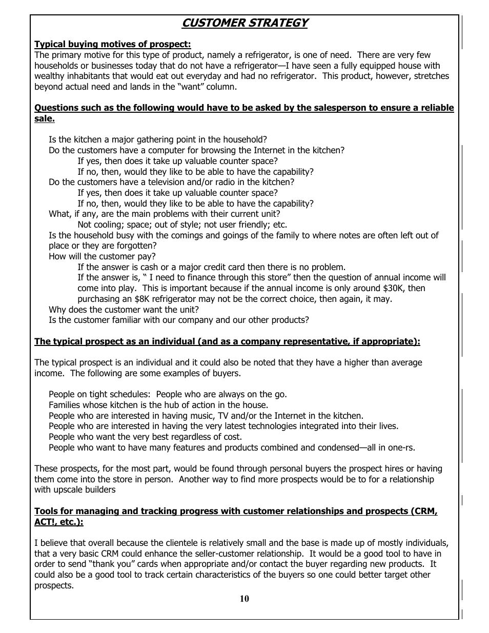 Customer strategy, Typical buying motives of prospect, Ypical buying motives of prospect | Reliable sale, He typical prospect as an individual, And as a company representative, If appropriate | LG MBA 9120 User Manual | Page 10 / 21