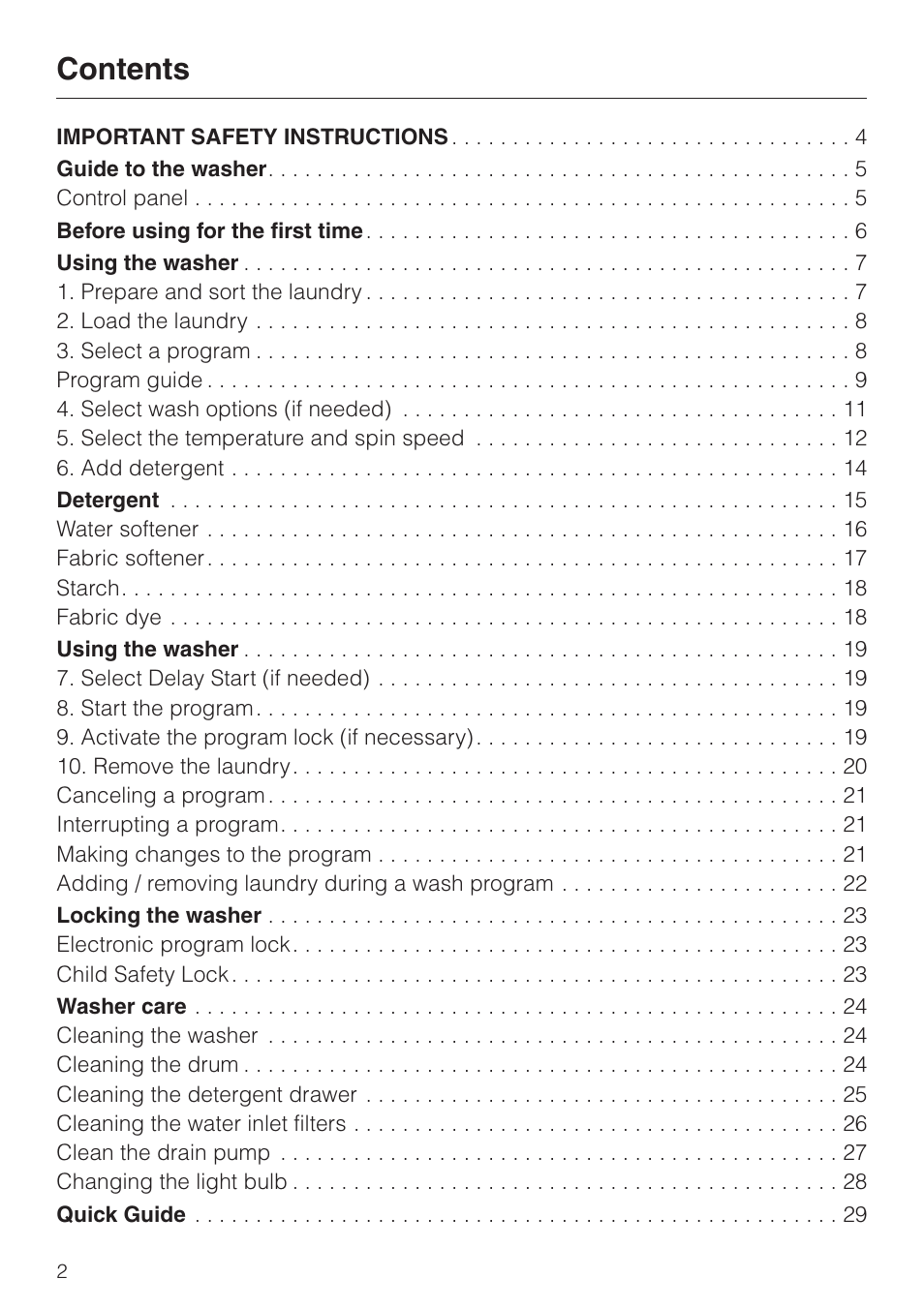 LG Washer W1119 User Manual | Page 2 / 60