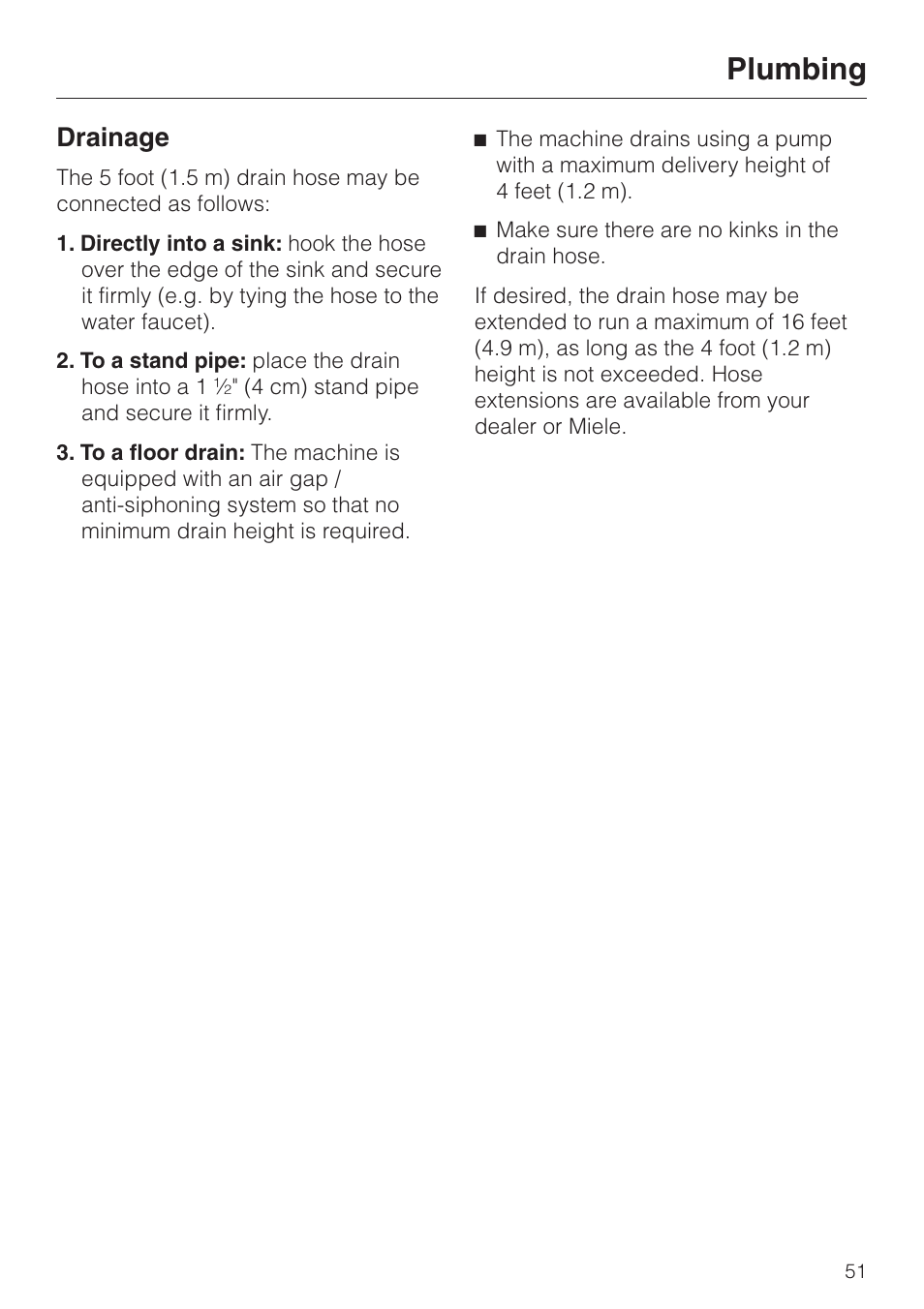 Drainage 51, Plumbing, Drainage | LG Washer W1119 User Manual | Page 55 / 60