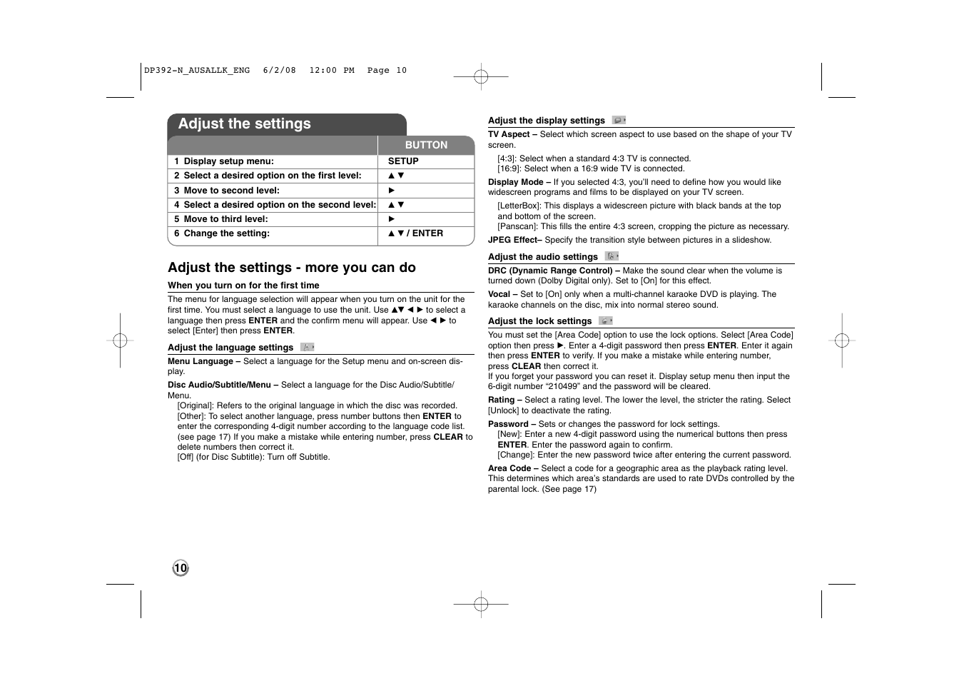 Adjust the settings, Adjust the settings - more you can do | LG DP889 User Manual | Page 10 / 19