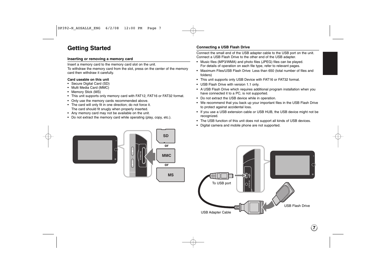 Getting started | LG DP889 User Manual | Page 7 / 19