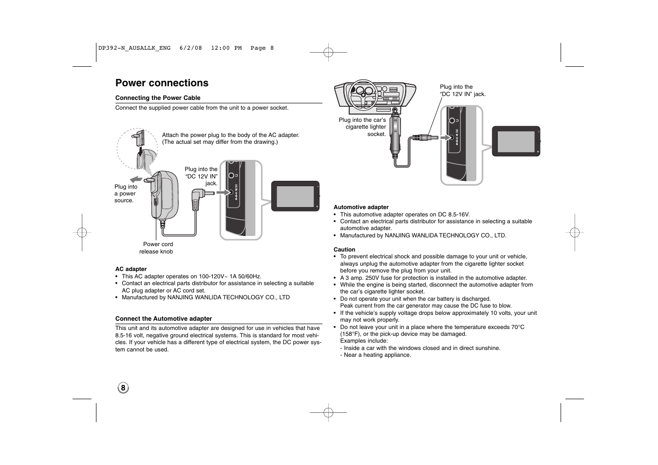 Power connections | LG DP889 User Manual | Page 8 / 19