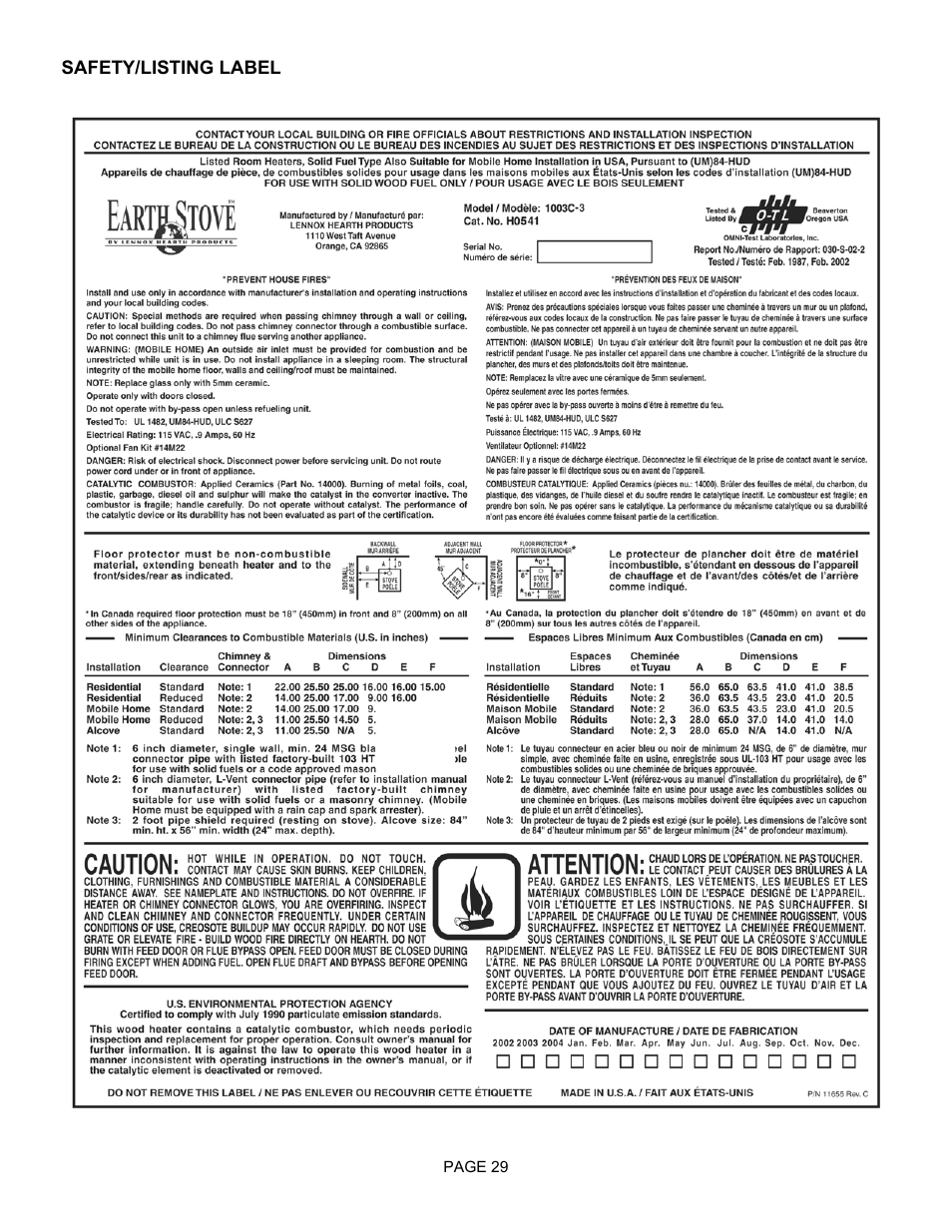 Lennox International Inc. 1003C User Manual | Page 29 / 32