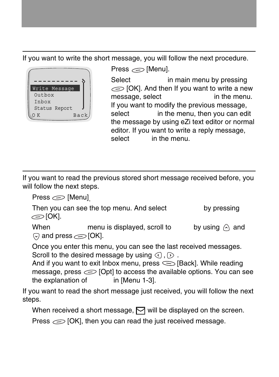 Write and read messages, Write message, Read message | LG 600 User Manual | Page 23 / 86