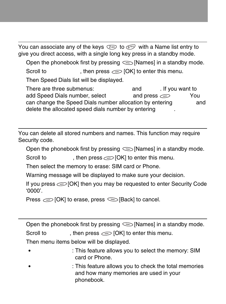 Speed dials [names 6, Delete all [names 7 | LG 600 User Manual | Page 35 / 86