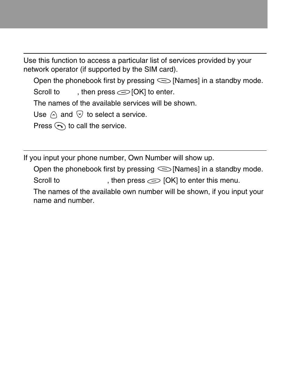 Service dial number [names 10] (sim dependent), Own number [names 11 | LG 600 User Manual | Page 37 / 86