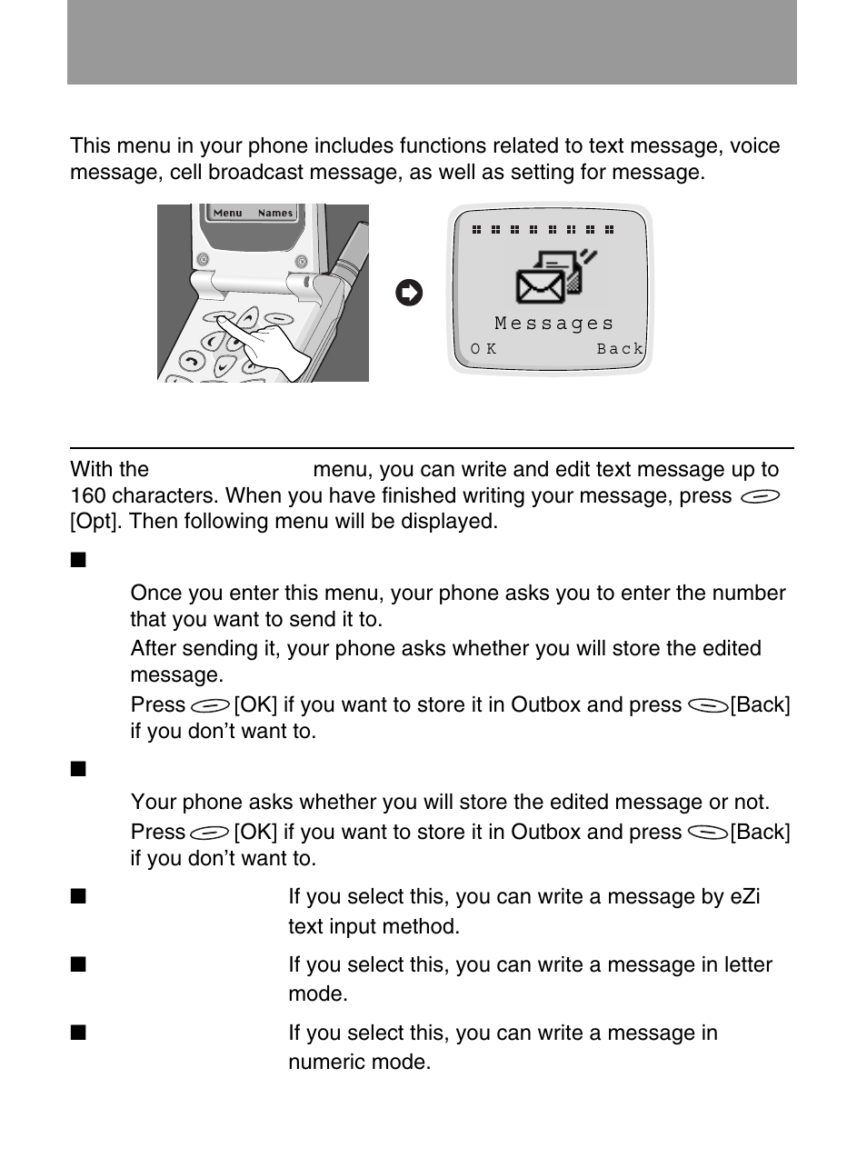 Messages [menu 1, Write message [menu 1-1 | LG 600 User Manual | Page 43 / 86