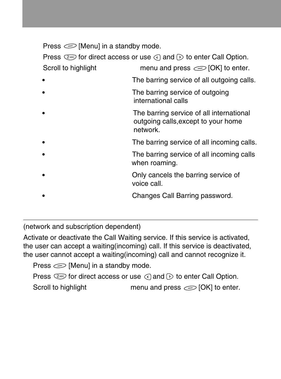 Call option [menu 2, Call waiting [menu 2-3 | LG 600 User Manual | Page 52 / 86