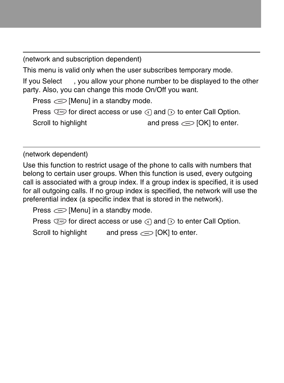 Sending number [menu 2-4, Closed user group [menu 2-5 | LG 600 User Manual | Page 53 / 86