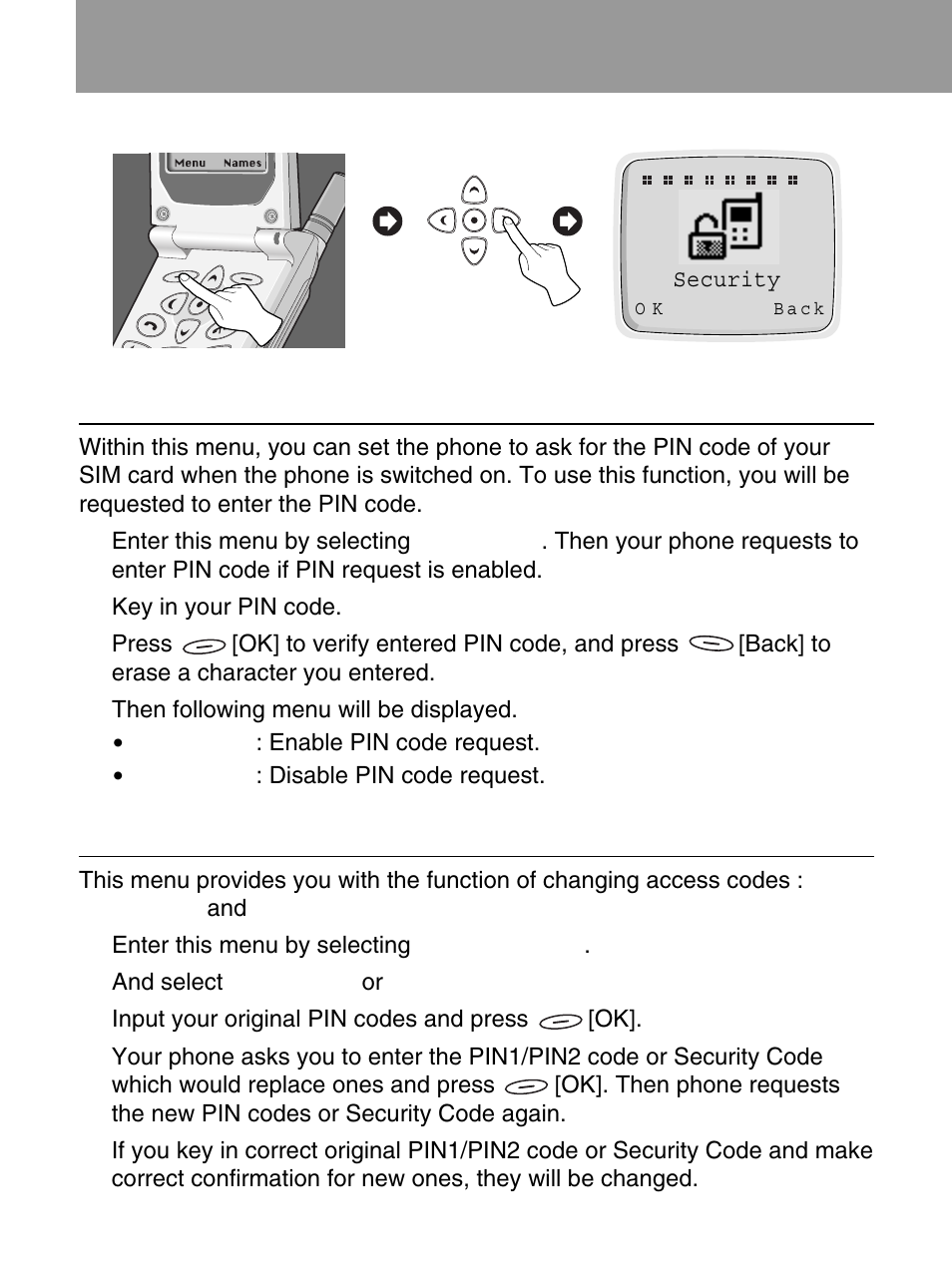 Security [menu 4, Pin enable [menu 4-1, Change codes [menu 4-2 | LG 600 User Manual | Page 56 / 86