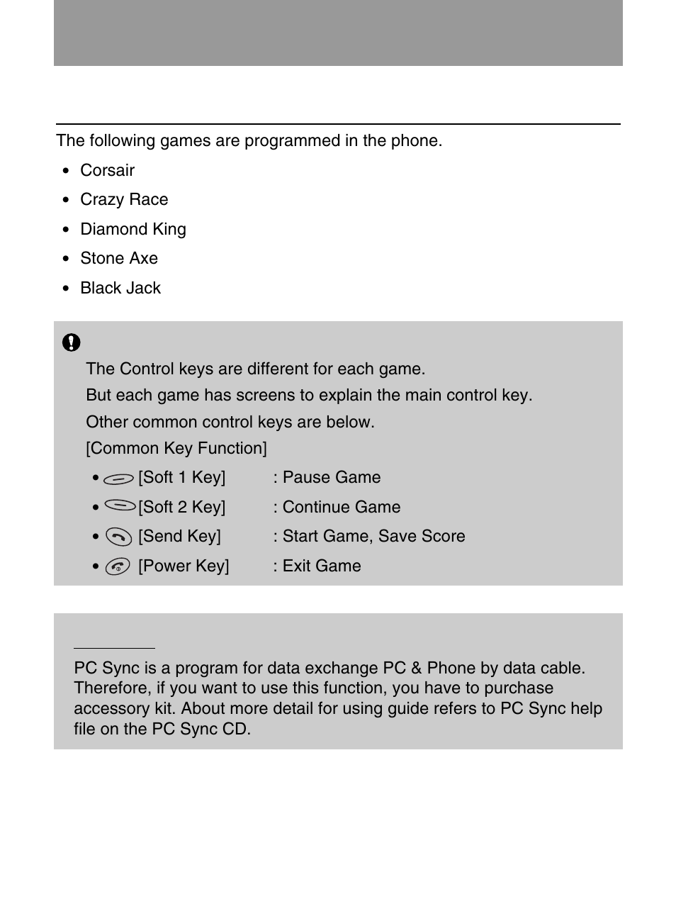 Accessories [menu 6, Game [menu 6-5, Pc sync | LG 600 User Manual | Page 68 / 86