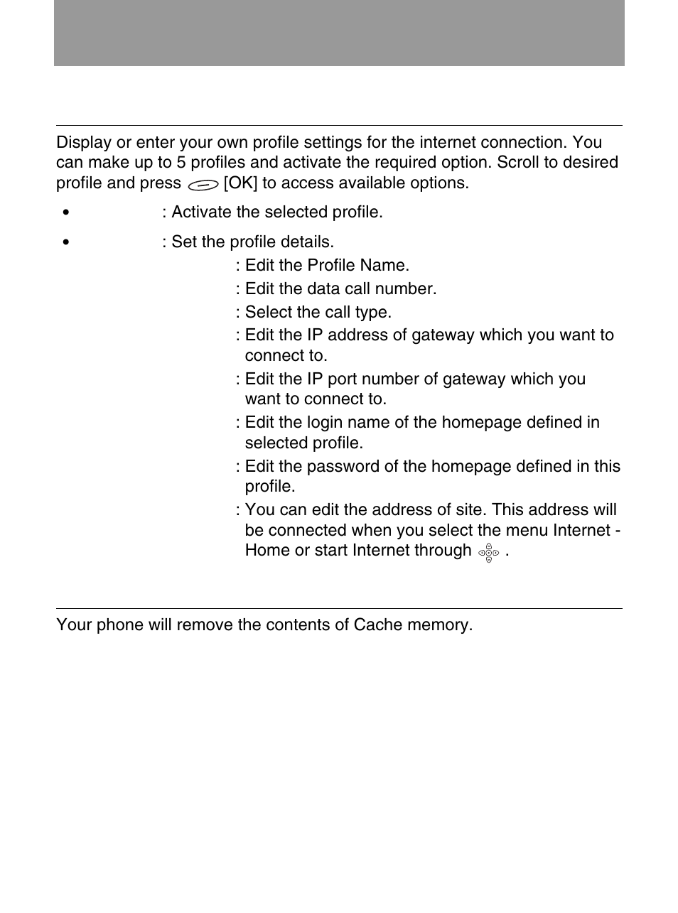 Safety information internet [menu 8, Profiles [menu 8-3, Empty cache [menu 8-4 | LG 600 User Manual | Page 72 / 86